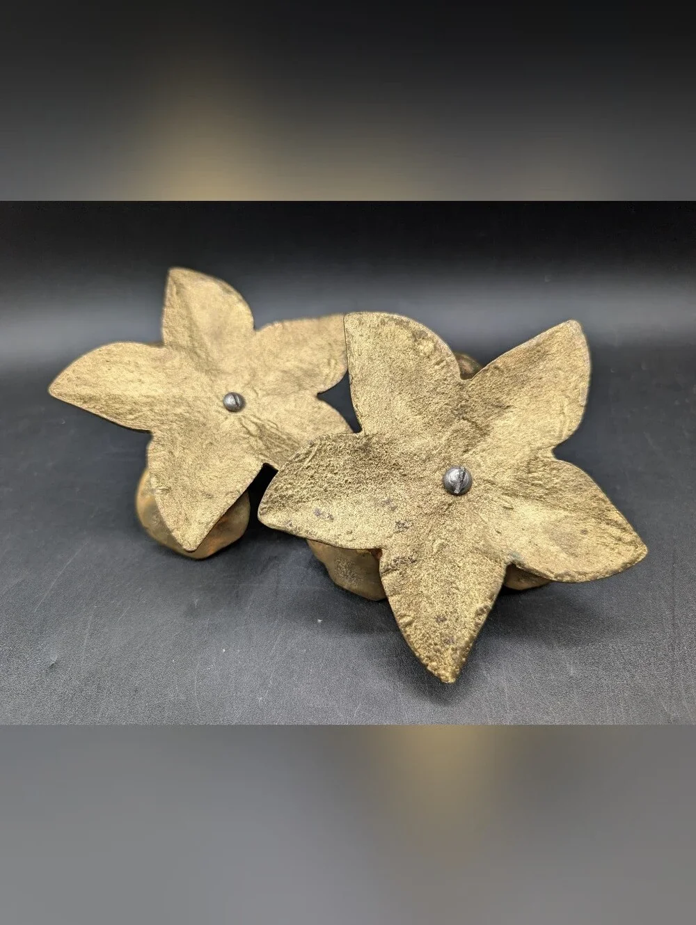 Pair Vintage Brass Orchid Flower Candlestick Holders